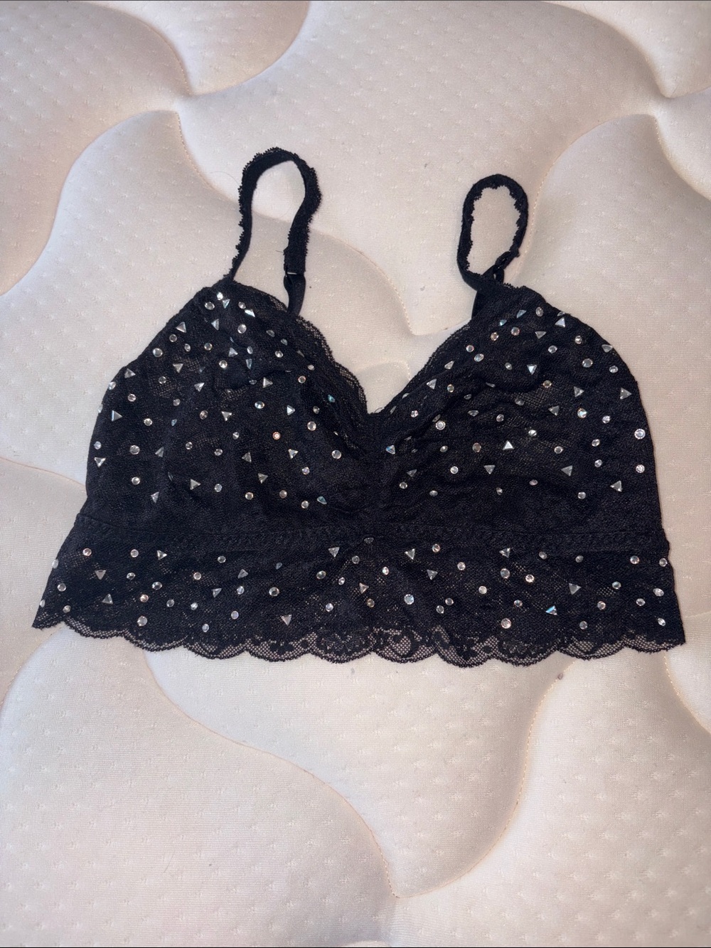 PINK Victoria's Secret Black Lace Studded Bralette Y2K